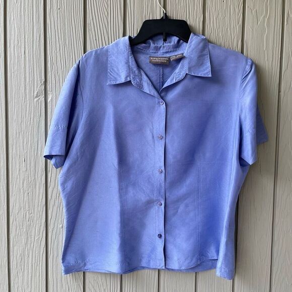 Kathy Ireland Essentials Silk Dupion Shirt XL – Periwinkle Blue Short Sleeve Blo - Picture 5 of 8